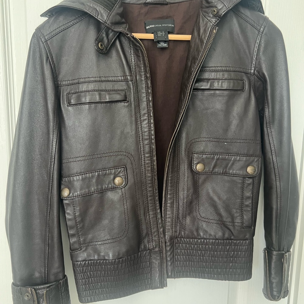 Mango Sportswear Brown Leather Jacket